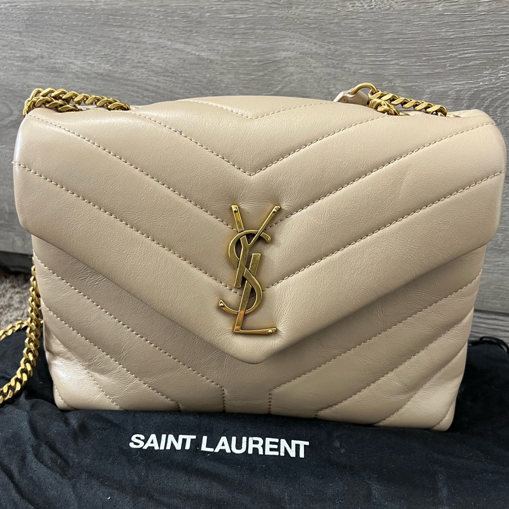 Beige YSL Gold Chain purse
